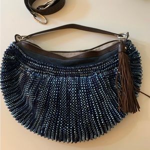 DVF Diane von Furstenberg Stephanie Woven Leather Convertible Hobo Handbag Purse